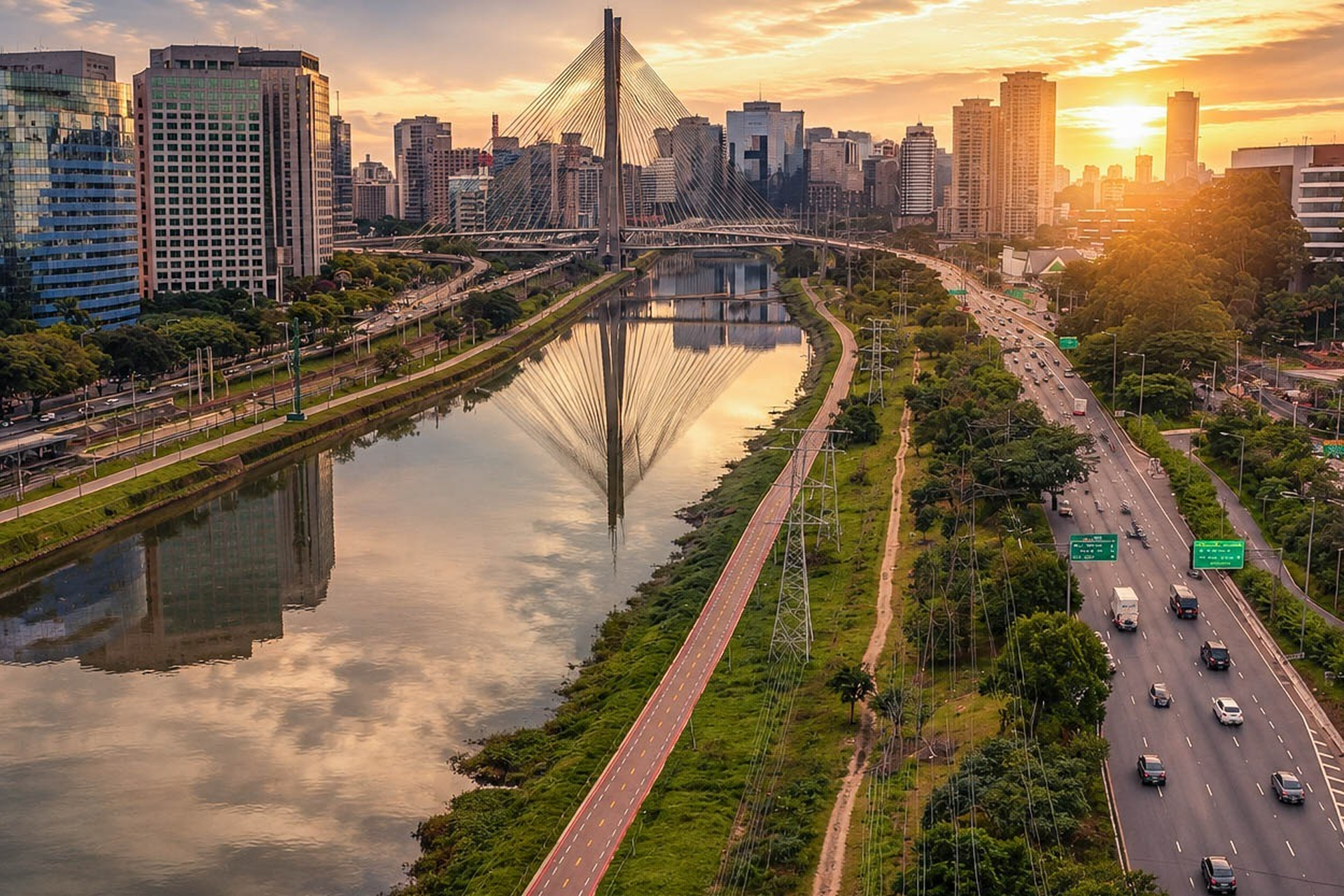 Vista aérea do Parque Bruno Covas e do Rio Pinheiros